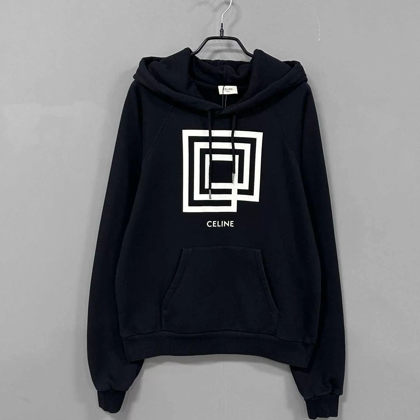 Celine Black Hoodie with White Square Graphic Size US S / EU 44-46 / 1 - 2 Thumbnail