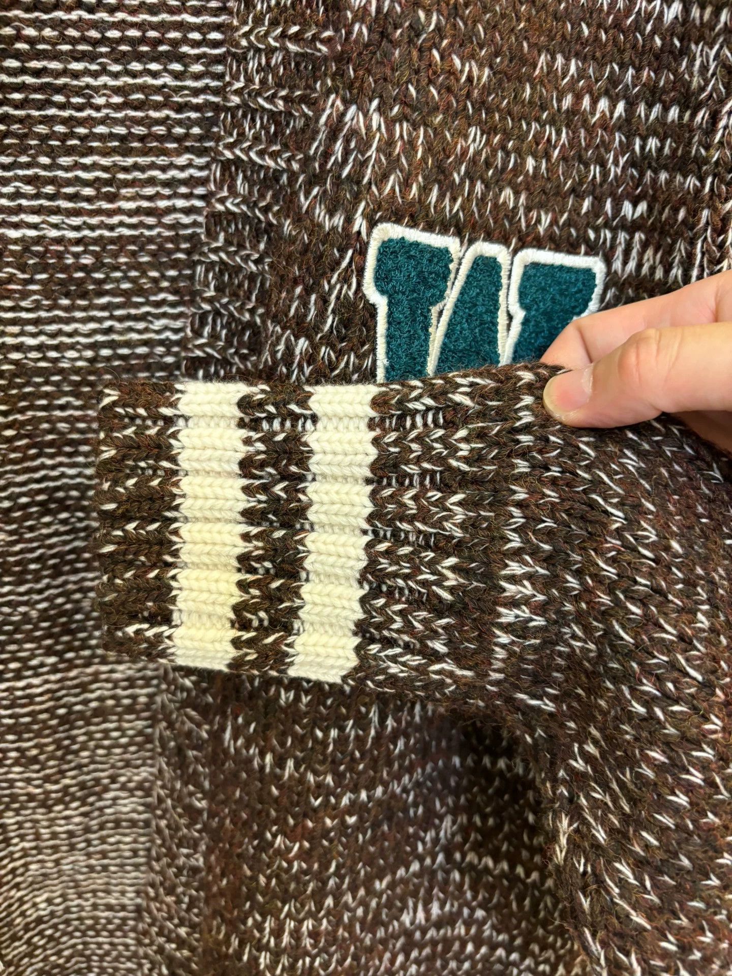 Wales Bonner Brown Knit Cardigan with Striped Cuffs - Size S Size US S / EU 44-46 / 1 - 6 Thumbnail