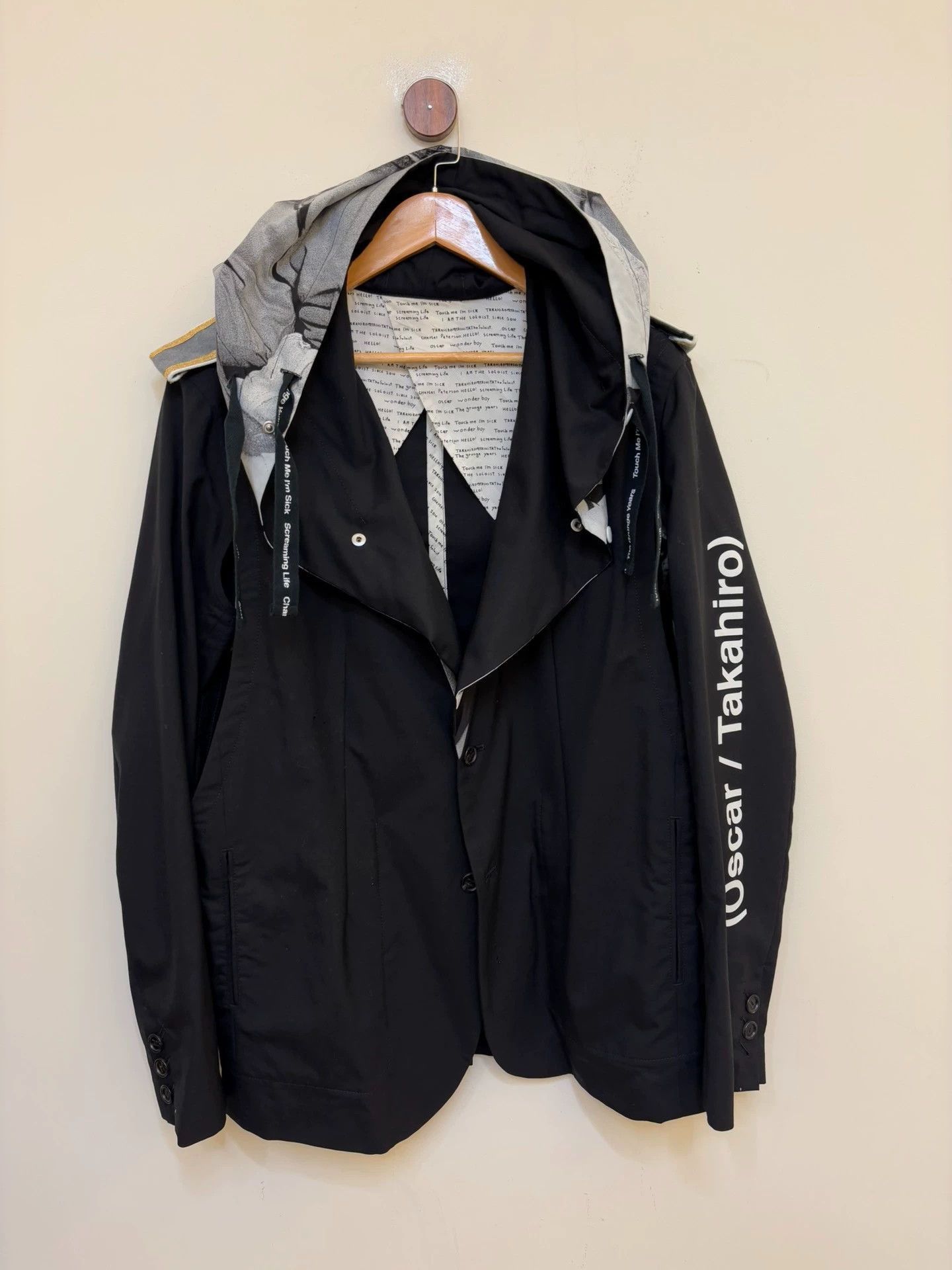 Takahiromiyashita The Soloist. Black Hooded Jacket with Sleeve Text Print Size US M / EU 48-50 / 2 - 4 Thumbnail
