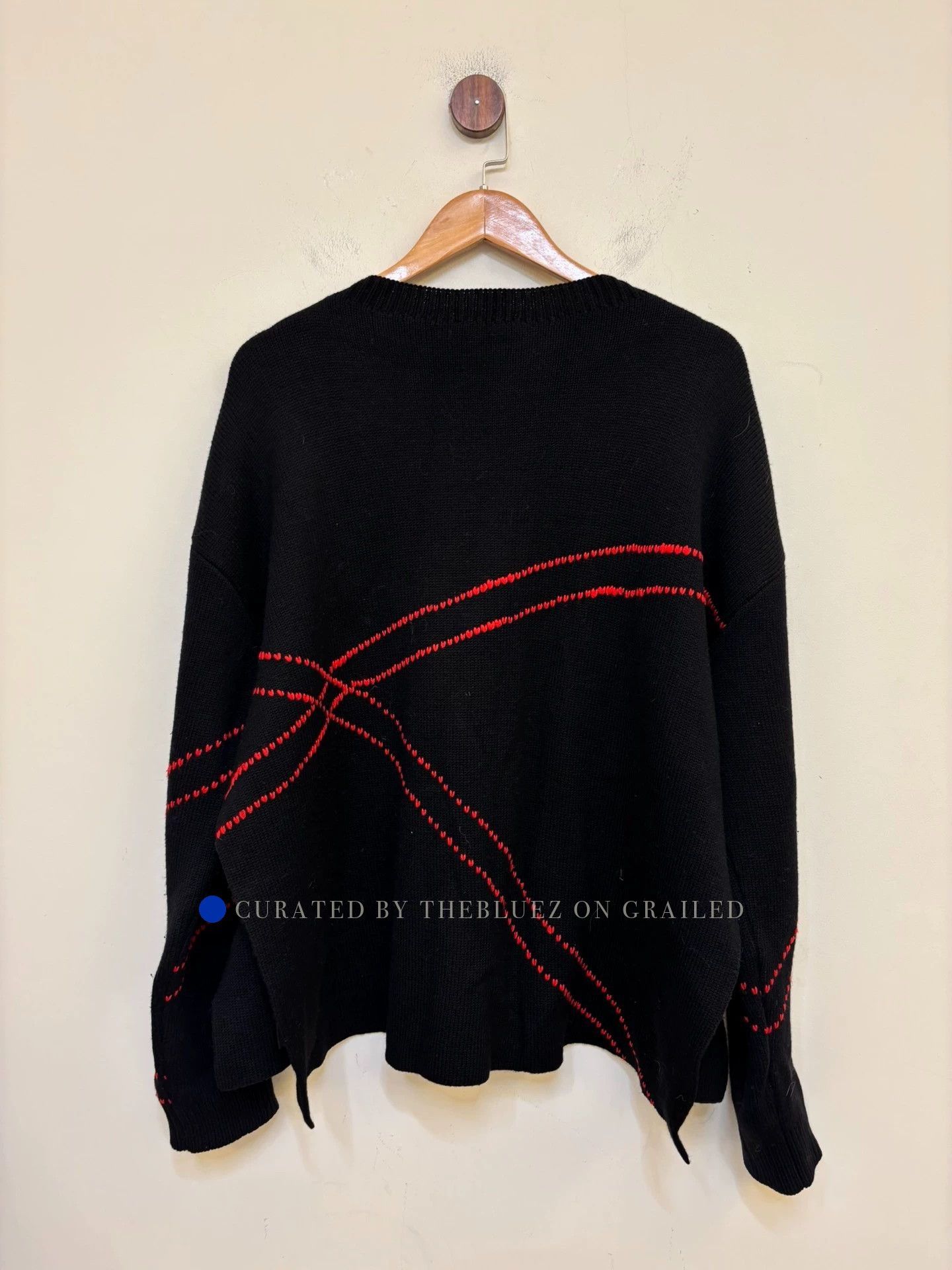 Raf Simons Black Knit Sweater with Red Stitch Detail Size US M / EU 48-50 / 2 - 9 Thumbnail