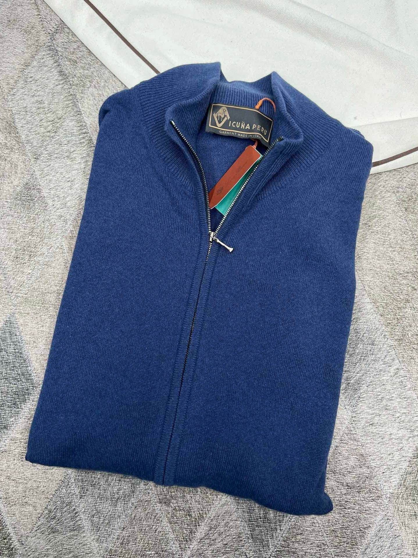 Loro Piana Blue Zip-Up Knit Sweater - XL Size US XL / EU 56 / 4 - 5 Thumbnail