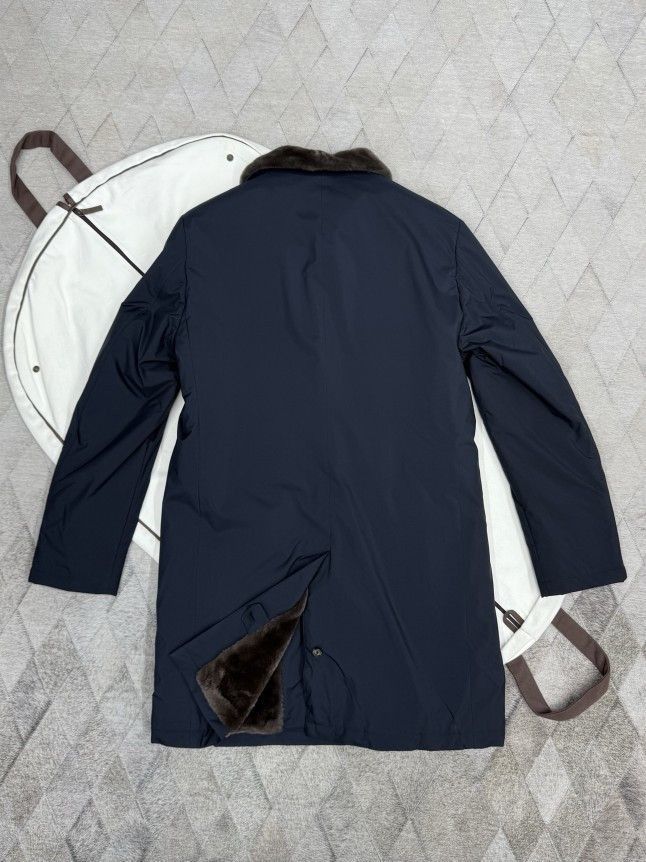 Loro Piana Blue Heavy Coat with Fur Collar Size M Size US M / EU 48-50 / 2 - 2 Thumbnail