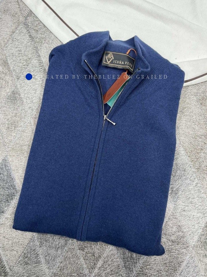 Loro Piana Blue Zip-Up Knit Sweater Size US L / EU 52-54 / 3 - 6 Thumbnail