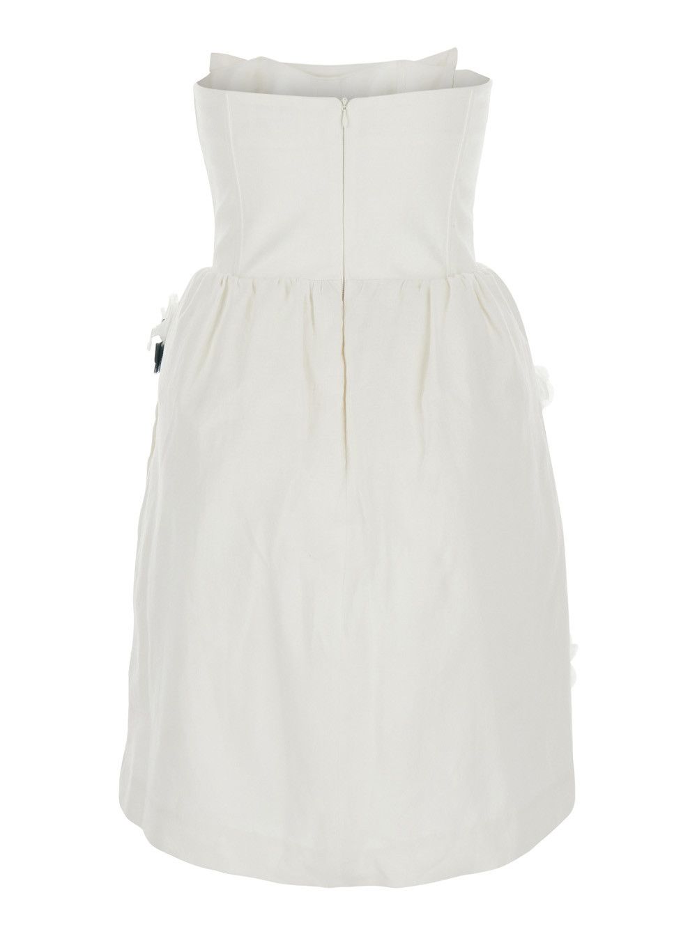 Shushu/Tong White Linen Strapless 'Floral Appliqué' Dress for Women Size S / US 4 / IT 40 - 2 Thumbnail