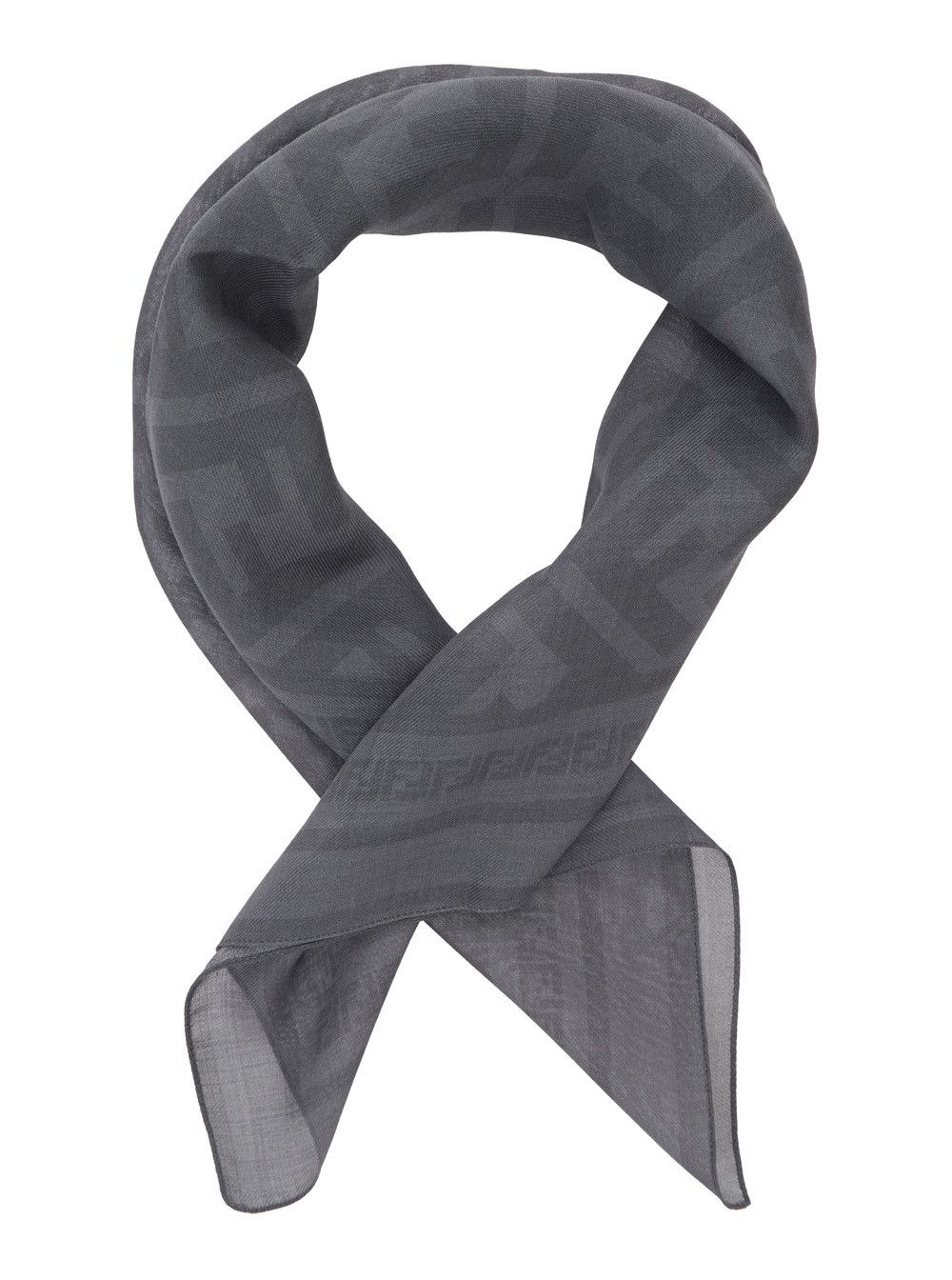 Fendi Grey FF Motif Scarf in Wool and Silk Blend for Women Size ONE SIZE - 2 Thumbnail