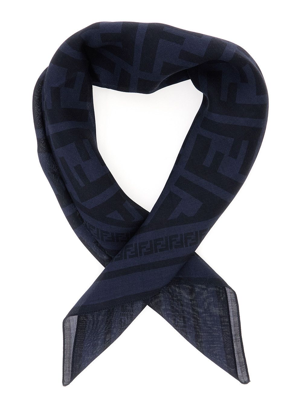 Fendi Blue Scarf with FF Motif All-Over in Wool and Silk Blend for Men Size ONE SIZE - 2 Thumbnail