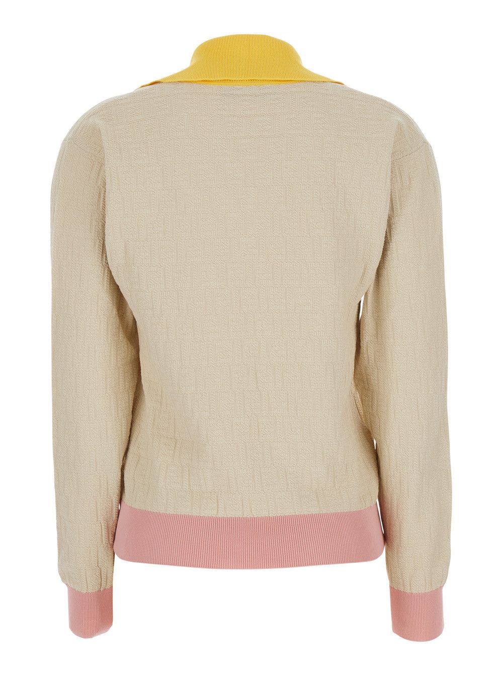 Fendi Beige Long-Sleeved Sweater with V-Neck and All-Over FF Motif in Cotton Women Size M / US 6-8 / IT 42-44 - 2 Thumbnail