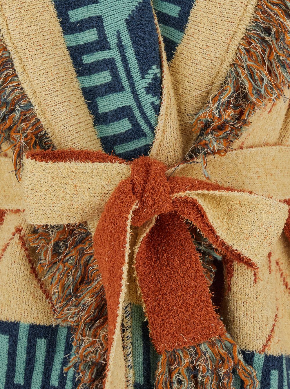Alanui 'Golden Dusk' Multicolor Cardigan Fringed Hem and All-Over Geometric Motif in Cotton Blend for Women Size M / US 6-8 / IT 42-44 - 3 Thumbnail