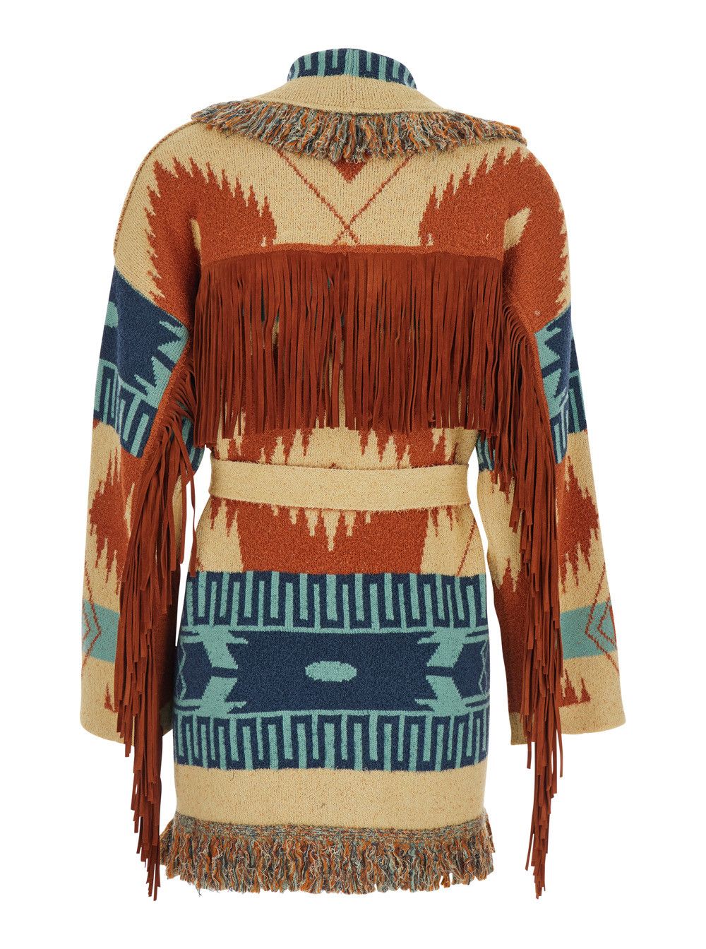Alanui 'Golden Dusk' Multicolor Cardigan Fringed Hem and All-Over Geometric Motif in Cotton Blend for Women Size M / US 6-8 / IT 42-44 - 2 Thumbnail