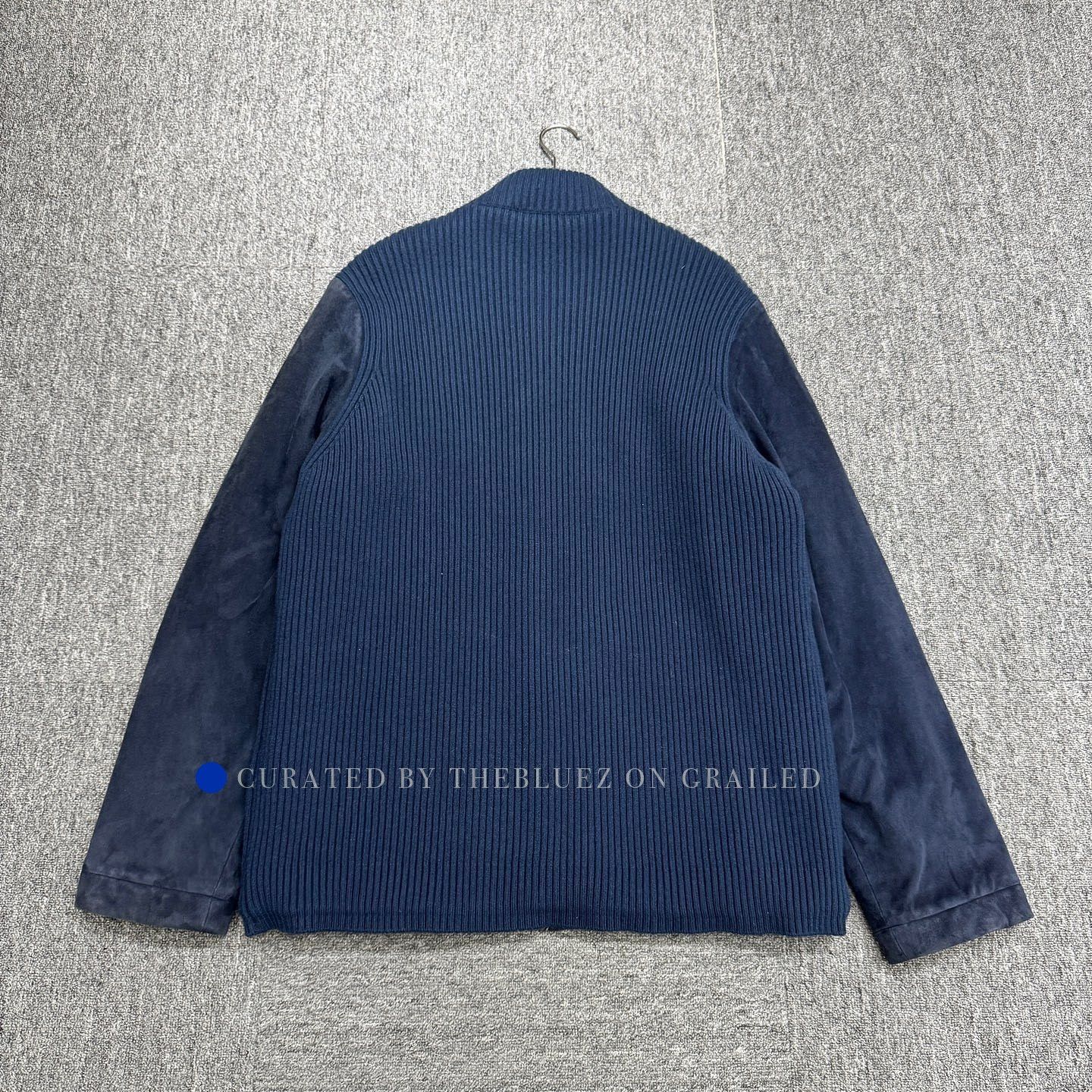 Loro Piana Blue Ribbed Knit Suede Panel Bomber Jacket XXL Size US XXL / EU 58 / 5 - 2 Thumbnail