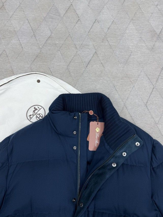Loro Piana Blue Quilted Puffer Jacket with Ribbed Collar - Size L Size US L / EU 52-54 / 3 - 5 Thumbnail