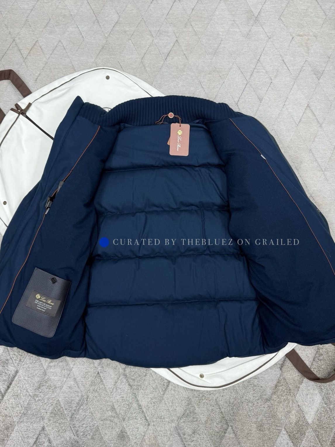 Loro Piana Blue Quilted Puffer Jacket with Ribbed Collar - Size L Size US L / EU 52-54 / 3 - 3 Thumbnail