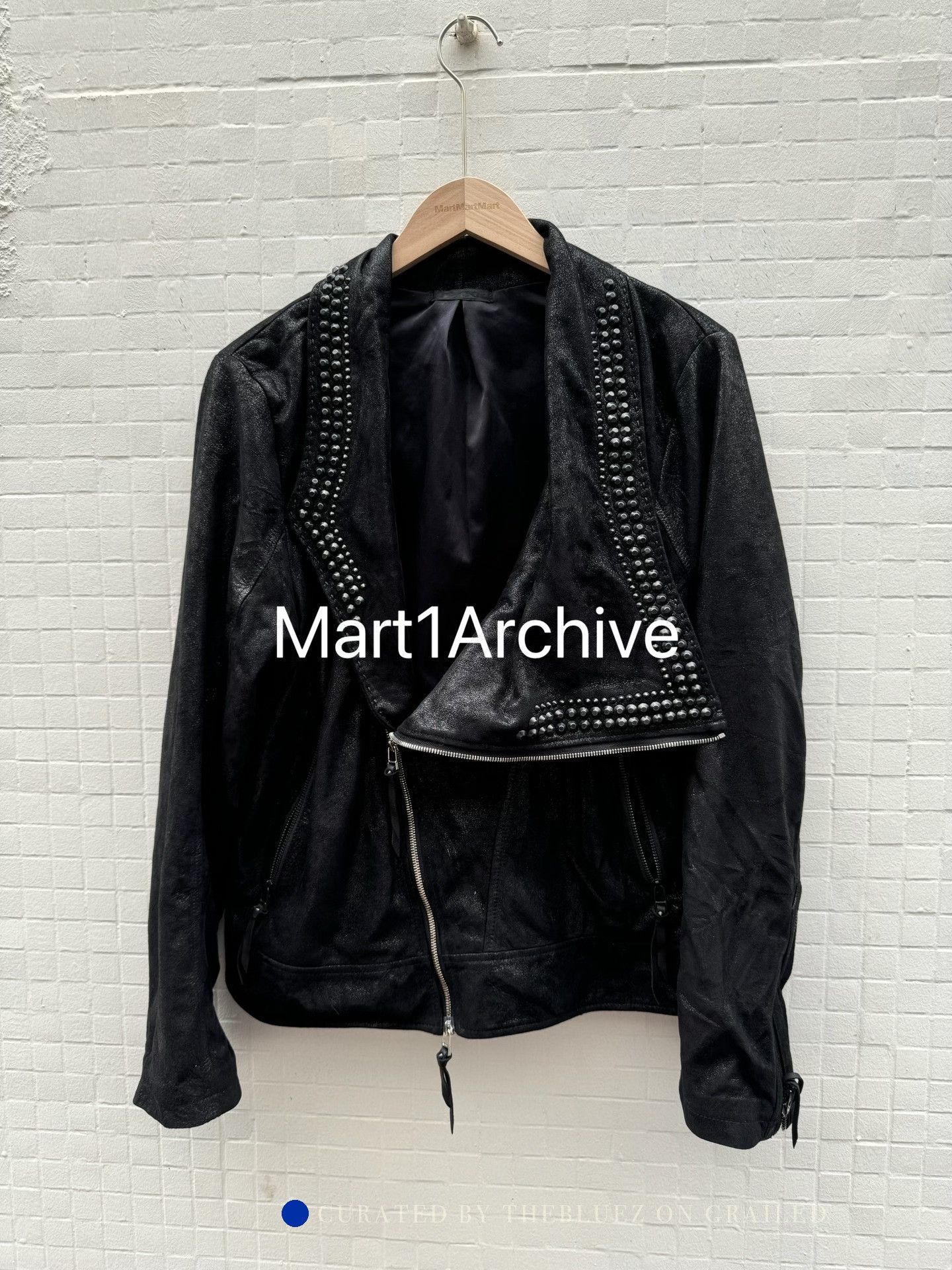 KMRii Black Leather Jacket with Embellished Cross Design (L) Size US L / EU 52-54 / 3 - 3 Thumbnail