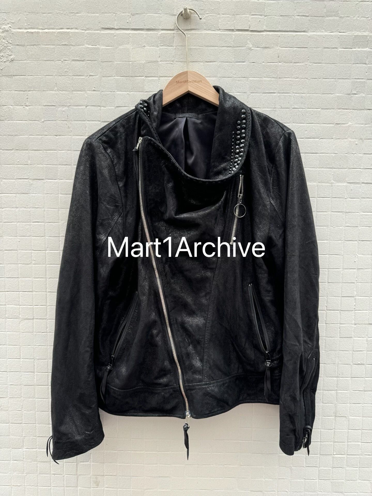 KMRii Black Leather Jacket with Embellished Cross Design (L) Size US L / EU 52-54 / 3 - 4 Thumbnail