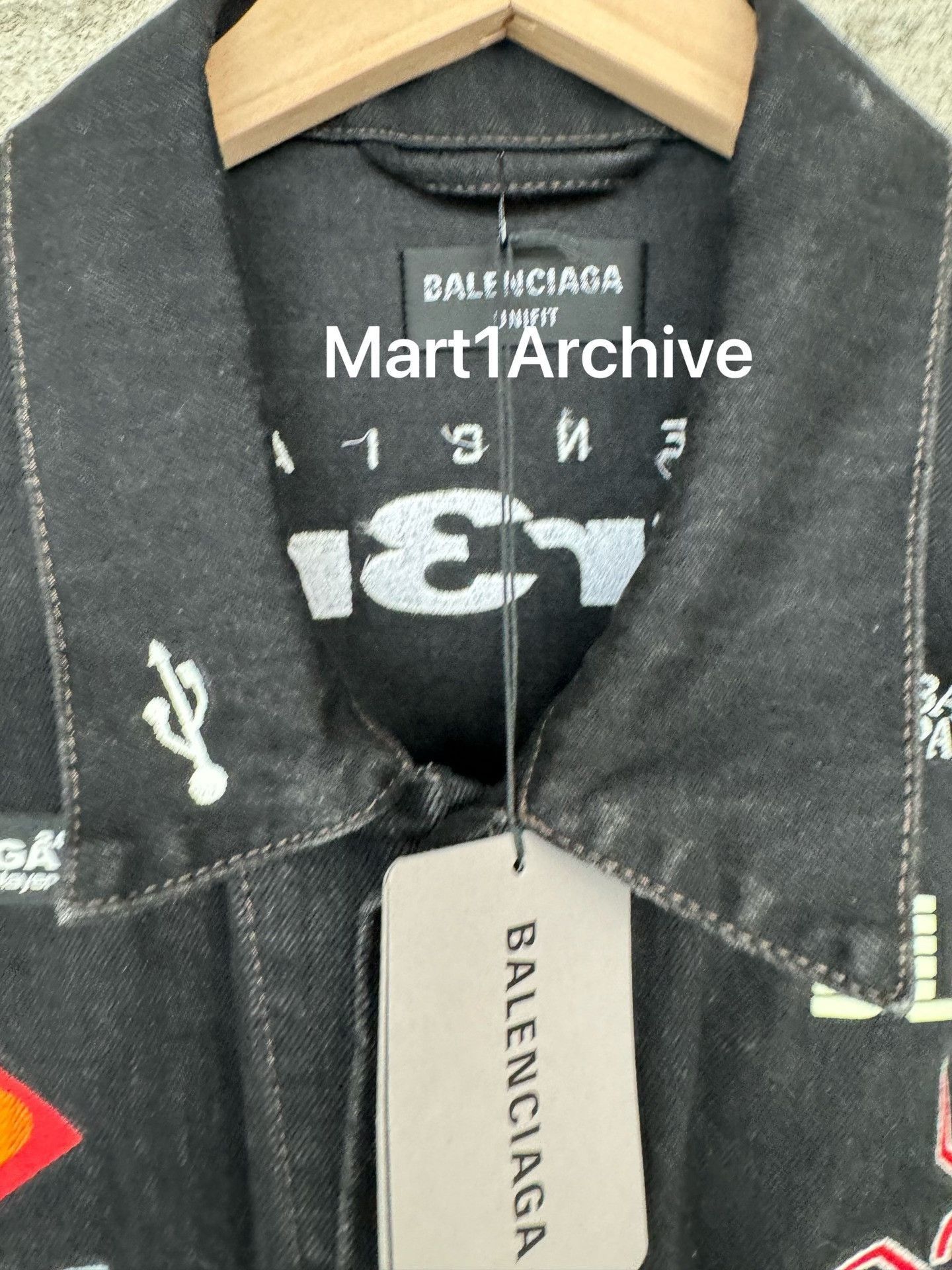 Balenciaga Black Denim Jacket with Patchwork and Green Logo Size US M / EU 48-50 / 2 - 6 Thumbnail