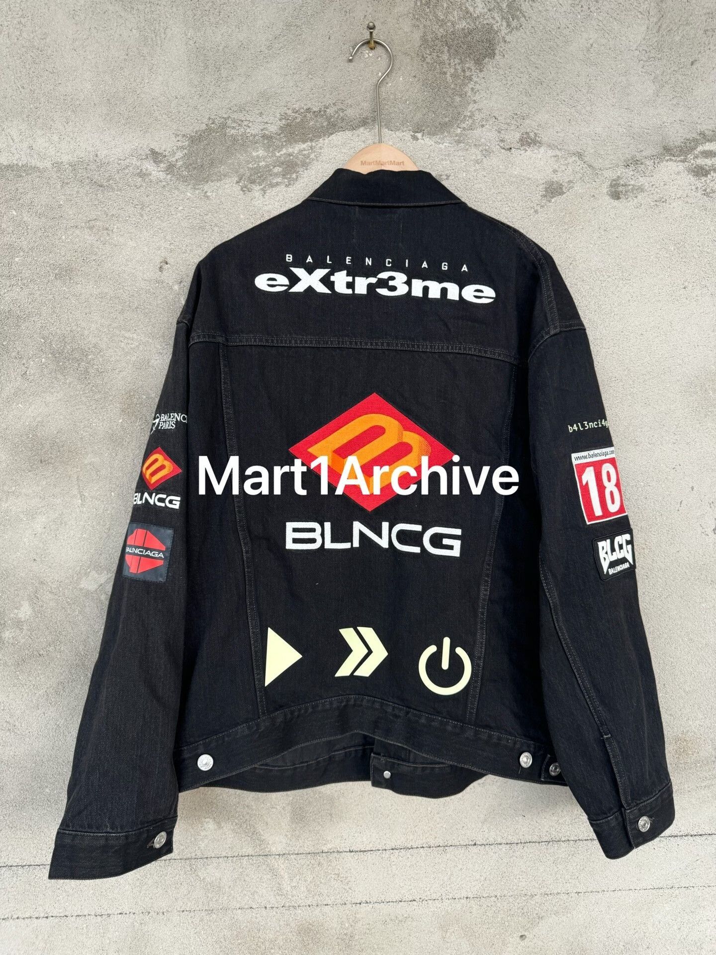 Balenciaga Black Denim Jacket with Patchwork and Green Logo Size US M / EU 48-50 / 2 - 3 Thumbnail