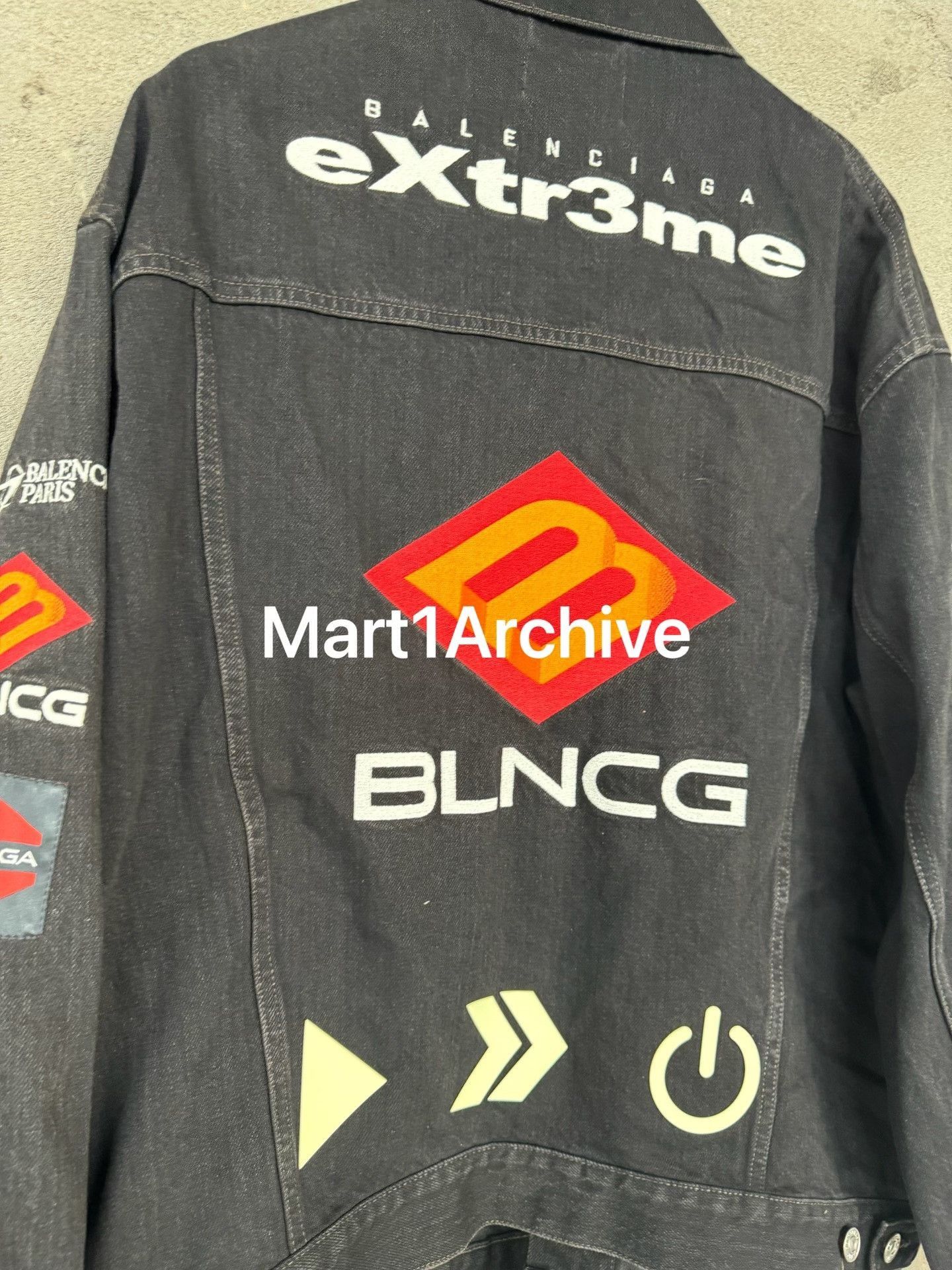 Balenciaga Black Denim Jacket with Patchwork and Green Logo Size US M / EU 48-50 / 2 - 4 Thumbnail