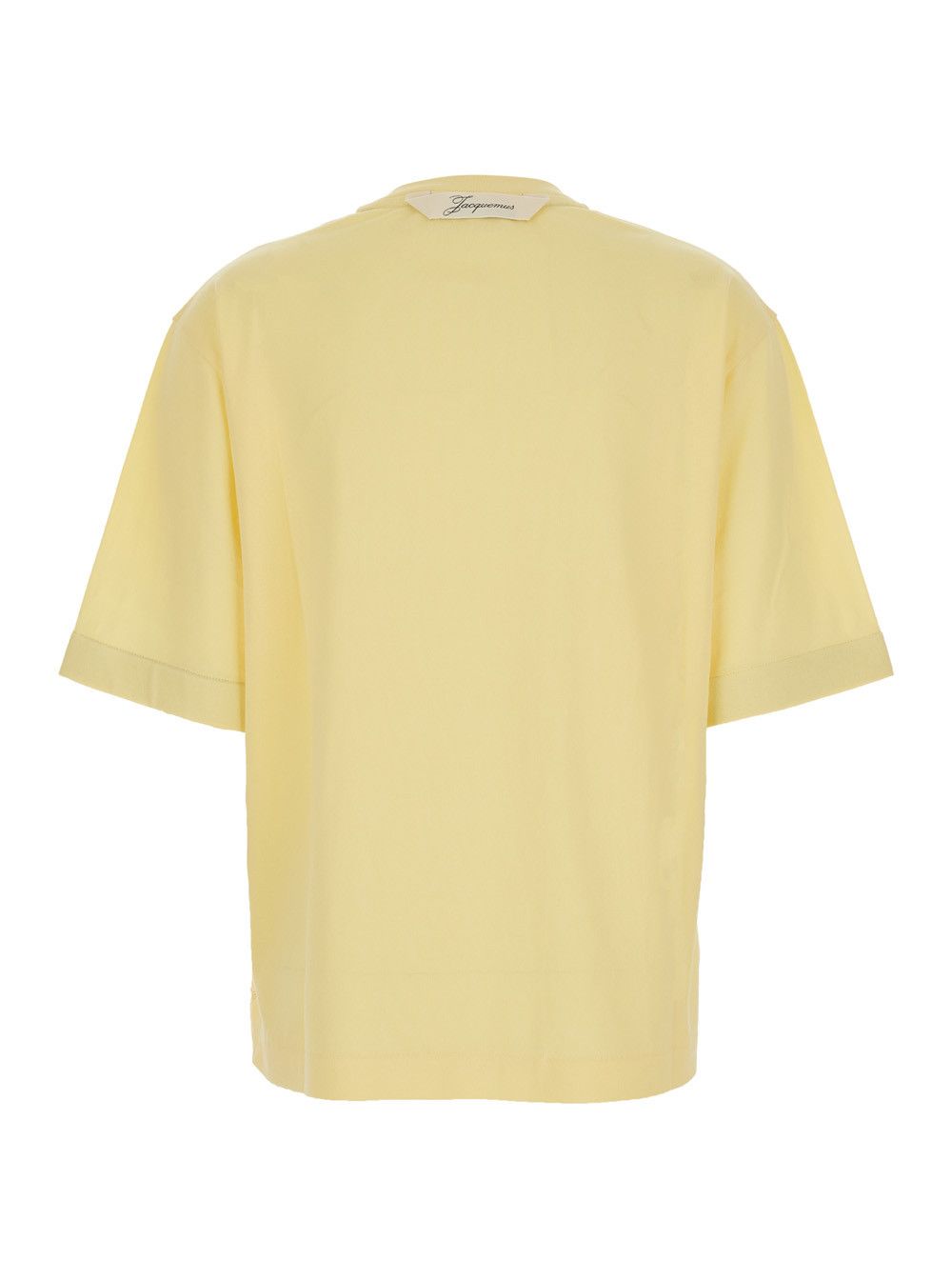 Jacquemus 'LE TSHIRT VENTADOU' yellow T-shirt crew neck with gros grain logo on the back in tech fabric for women Size L / US 10 / IT 46 - 2 Thumbnail