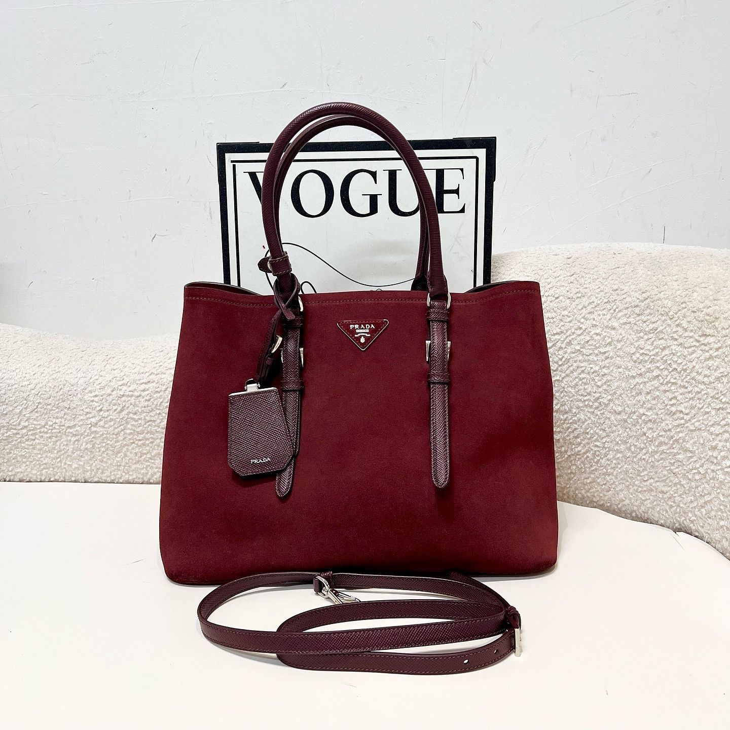 Prada Prada Suede Triangle Logo Tote Bag Size ONE SIZE - 2 Thumbnail