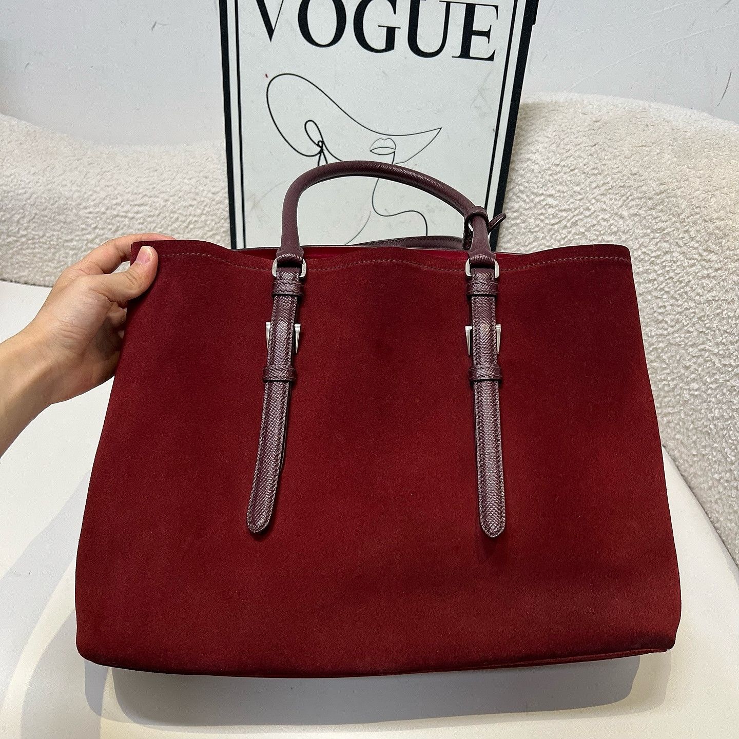 Prada Prada Suede Triangle Logo Tote Bag Size ONE SIZE - 11 Thumbnail