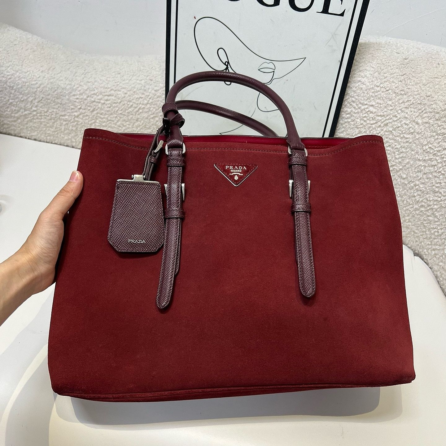 Prada Prada Suede Triangle Logo Tote Bag Size ONE SIZE - 8 Thumbnail