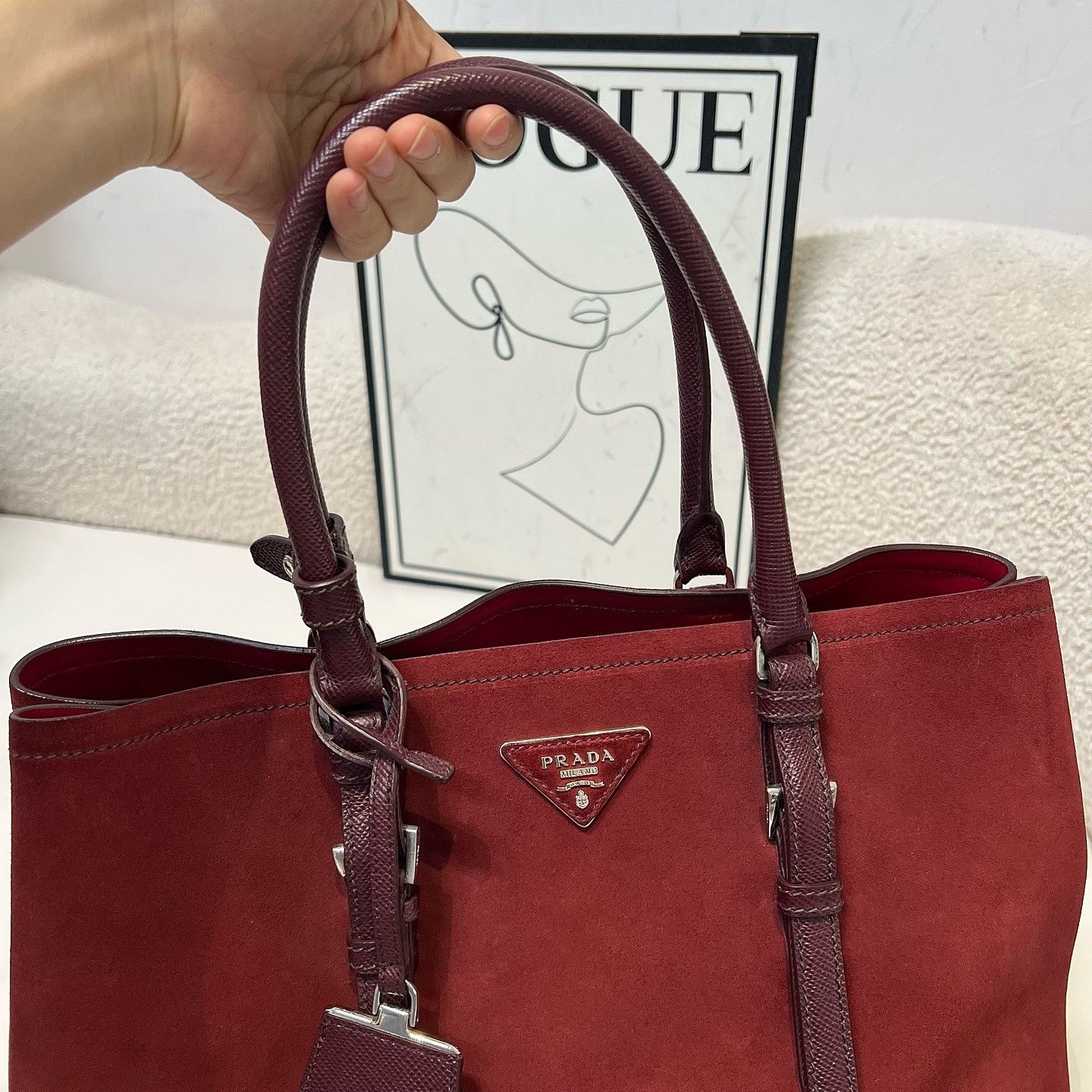 Prada Prada Suede Triangle Logo Tote Bag Size ONE SIZE - 14 Thumbnail