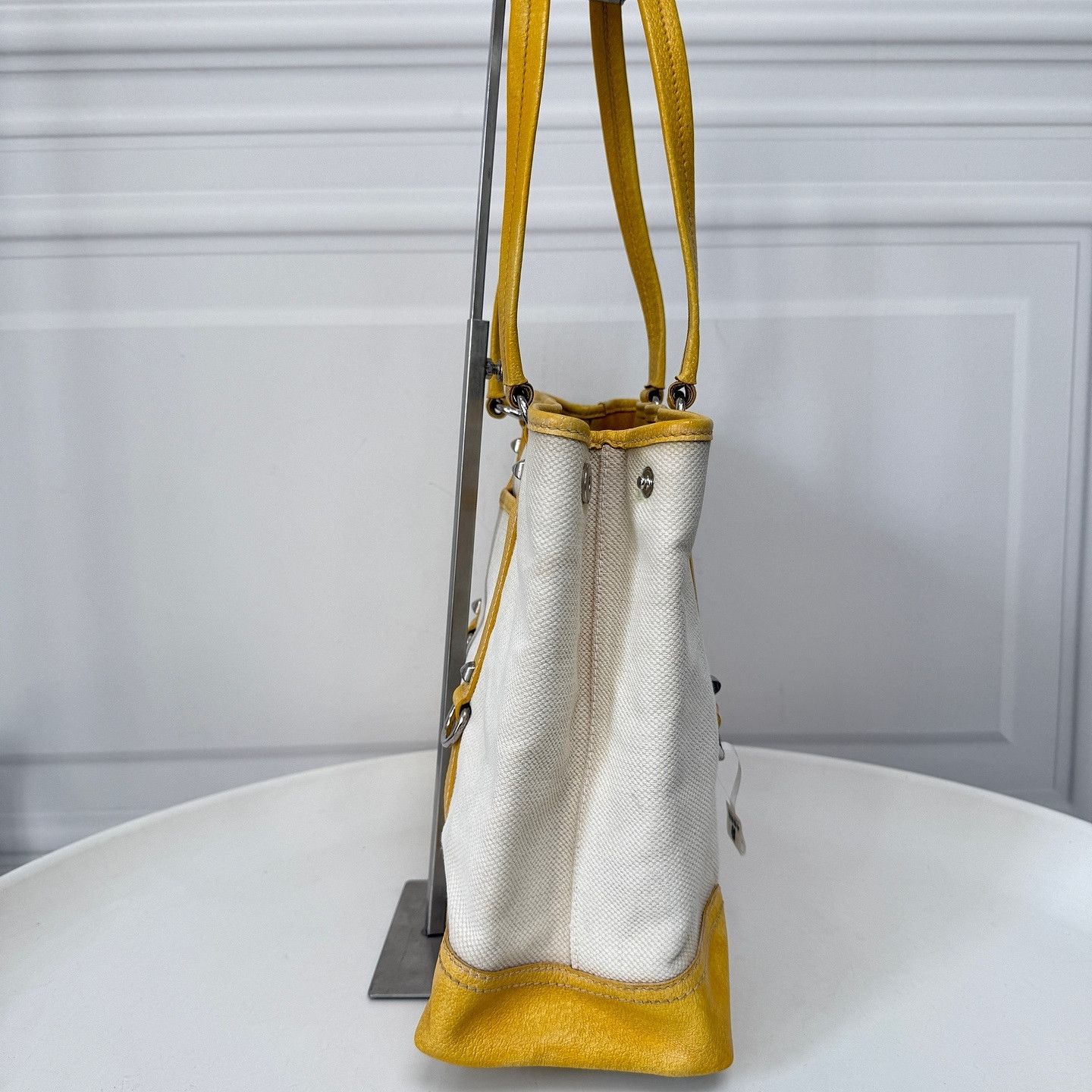 Prada Prada Yellow Trim Canvas Tote Bag Size ONE SIZE - 4 Thumbnail