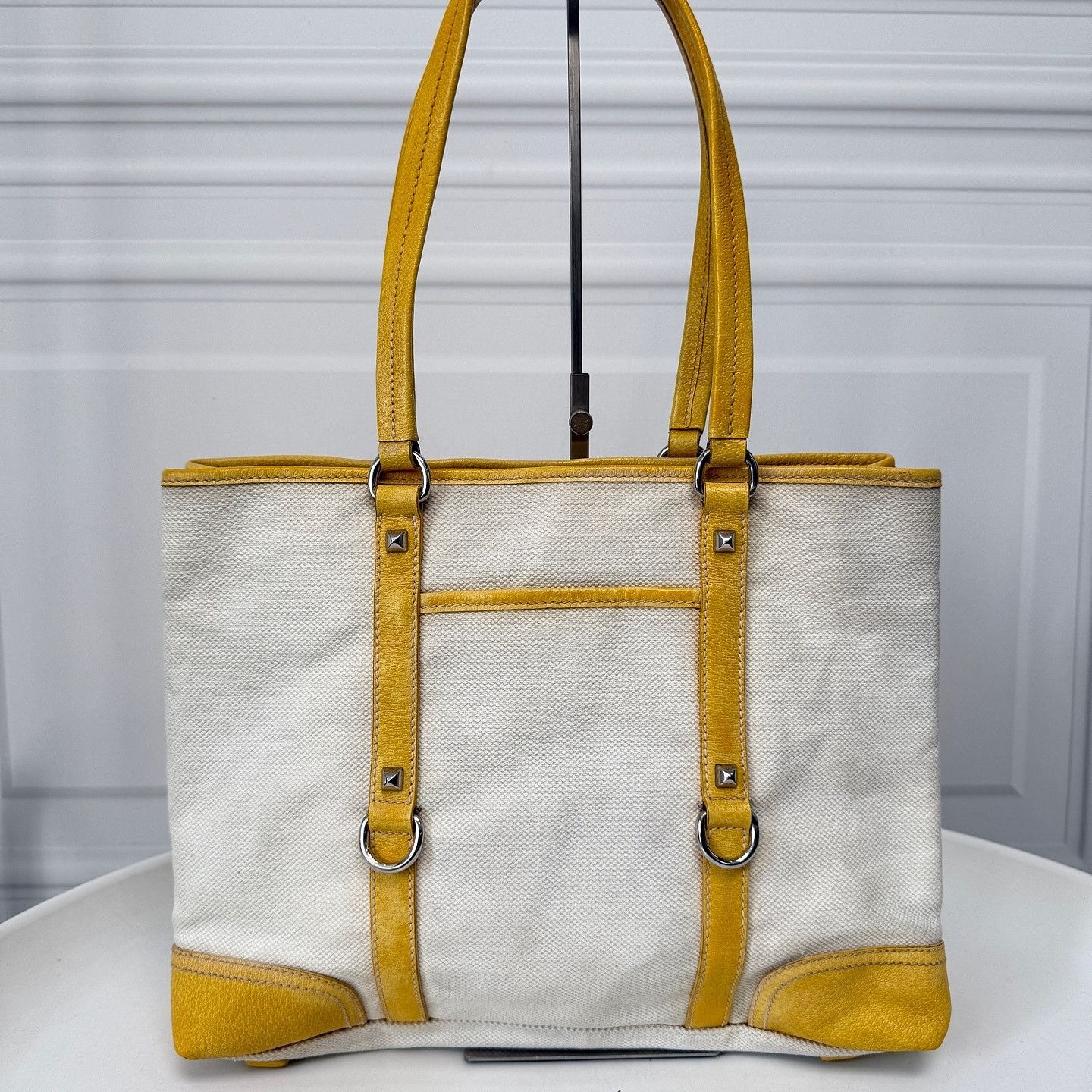 Prada Prada Yellow Trim Canvas Tote Bag Size ONE SIZE - 3 Thumbnail