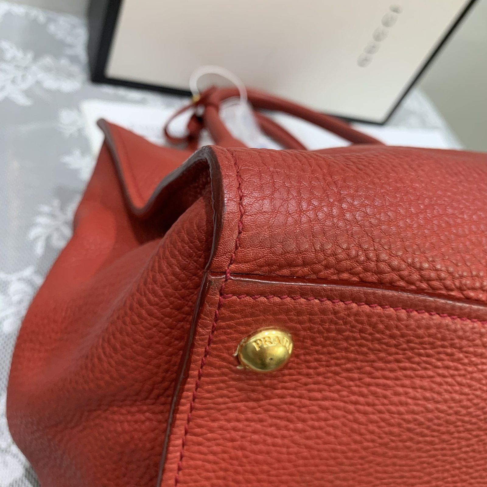 Prada Prada Red Leather Tote Bag Size ONE SIZE - 11 Thumbnail