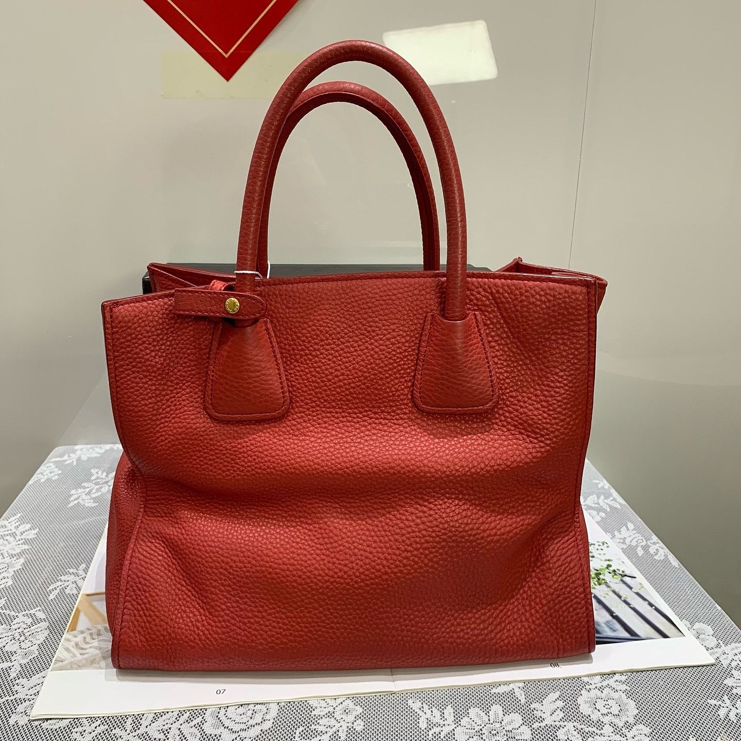 Prada Prada Red Leather Tote Bag Size ONE SIZE - 3 Thumbnail