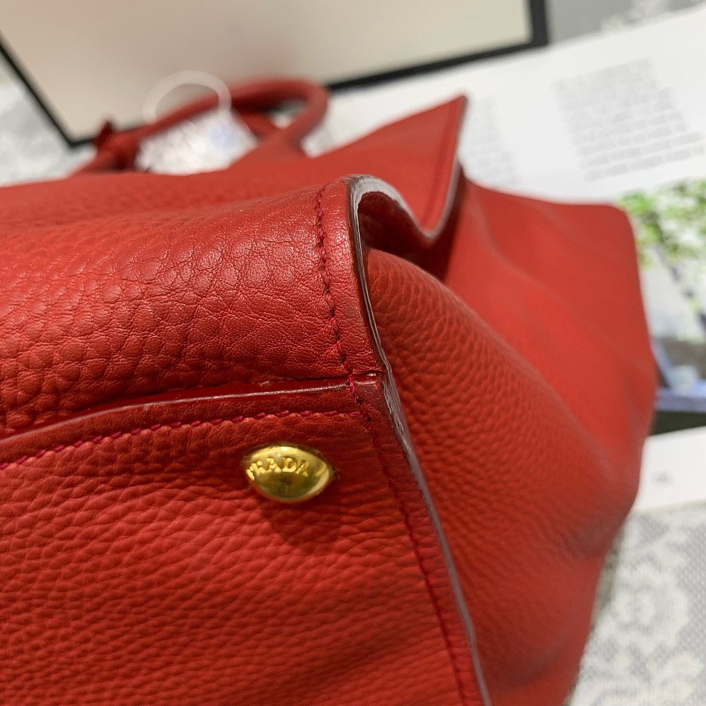 Prada Prada Red Leather Tote Bag Size ONE SIZE - 10 Thumbnail