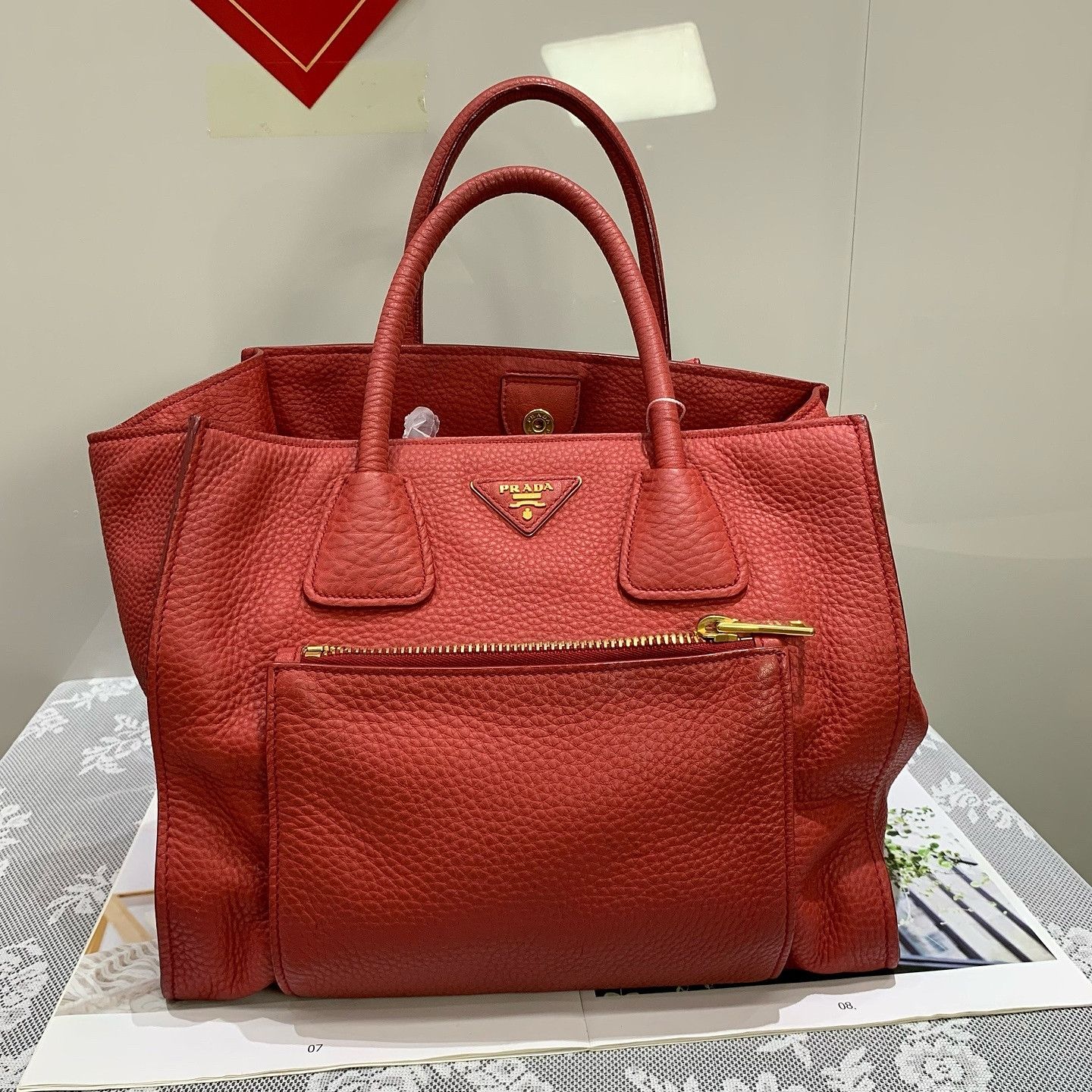 Prada Prada Red Leather Tote Bag Size ONE SIZE - 2 Thumbnail