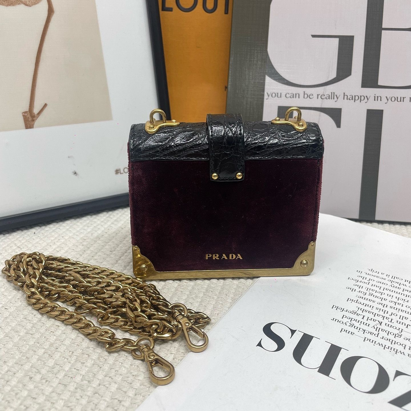 Prada Prada Velvet and Leather Mini Chain Bag Size ONE SIZE - 3 Thumbnail