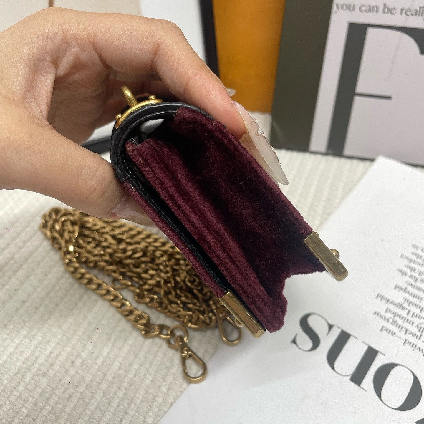 Prada Prada Velvet and Leather Mini Chain Bag Size ONE SIZE - 5 Thumbnail