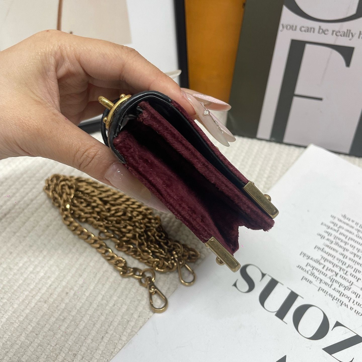 Prada Prada Velvet and Leather Mini Chain Bag Size ONE SIZE - 4 Thumbnail