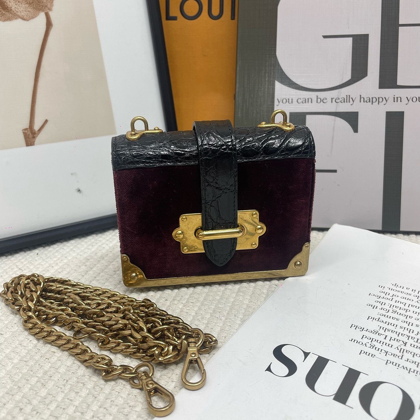Prada Prada Velvet and Leather Mini Chain Bag Size ONE SIZE - 2 Thumbnail