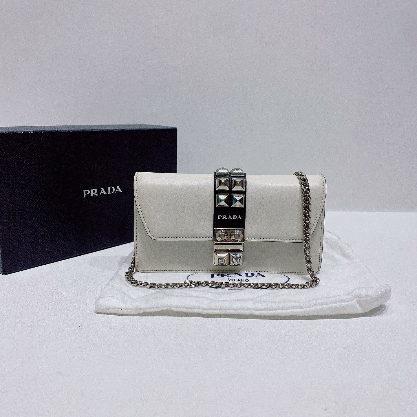 Prada Prada Studded White Shoulder Bag One Size Size ONE SIZE - 2 Thumbnail