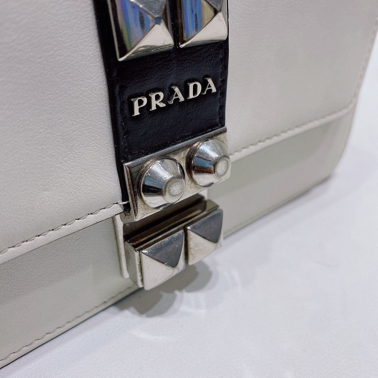 Prada Prada Studded White Shoulder Bag One Size Size ONE SIZE - 10 Thumbnail
