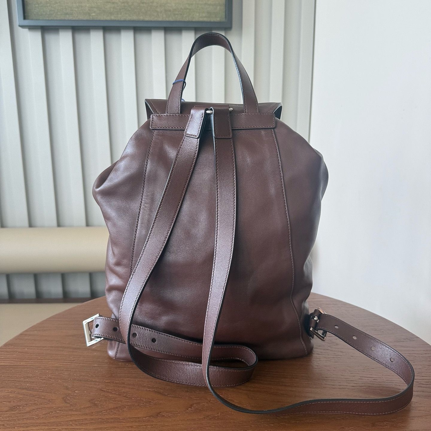 Prada Prada Brown Leather Triangle Logo Backpack ONE SIZE Size ONE SIZE - 3 Thumbnail
