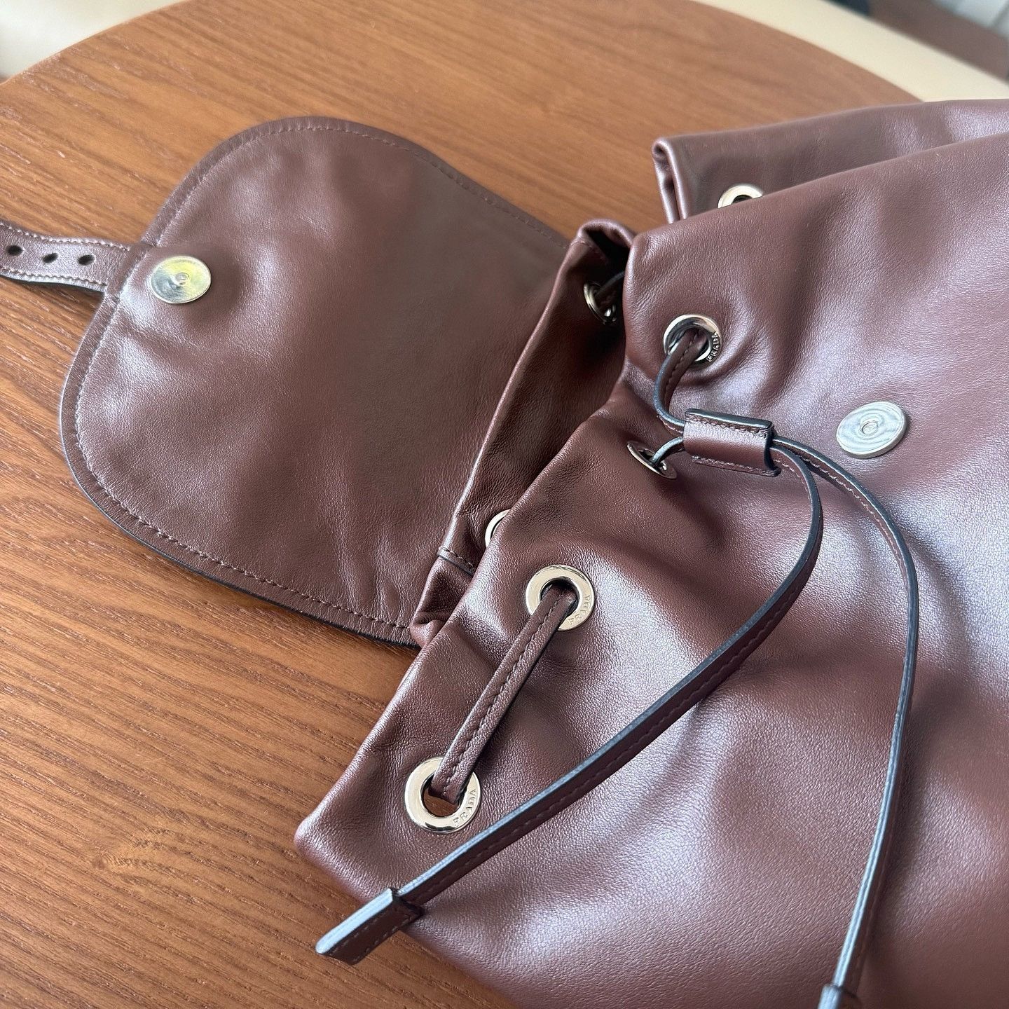 Prada Prada Brown Leather Triangle Logo Backpack ONE SIZE Size ONE SIZE - 10 Thumbnail