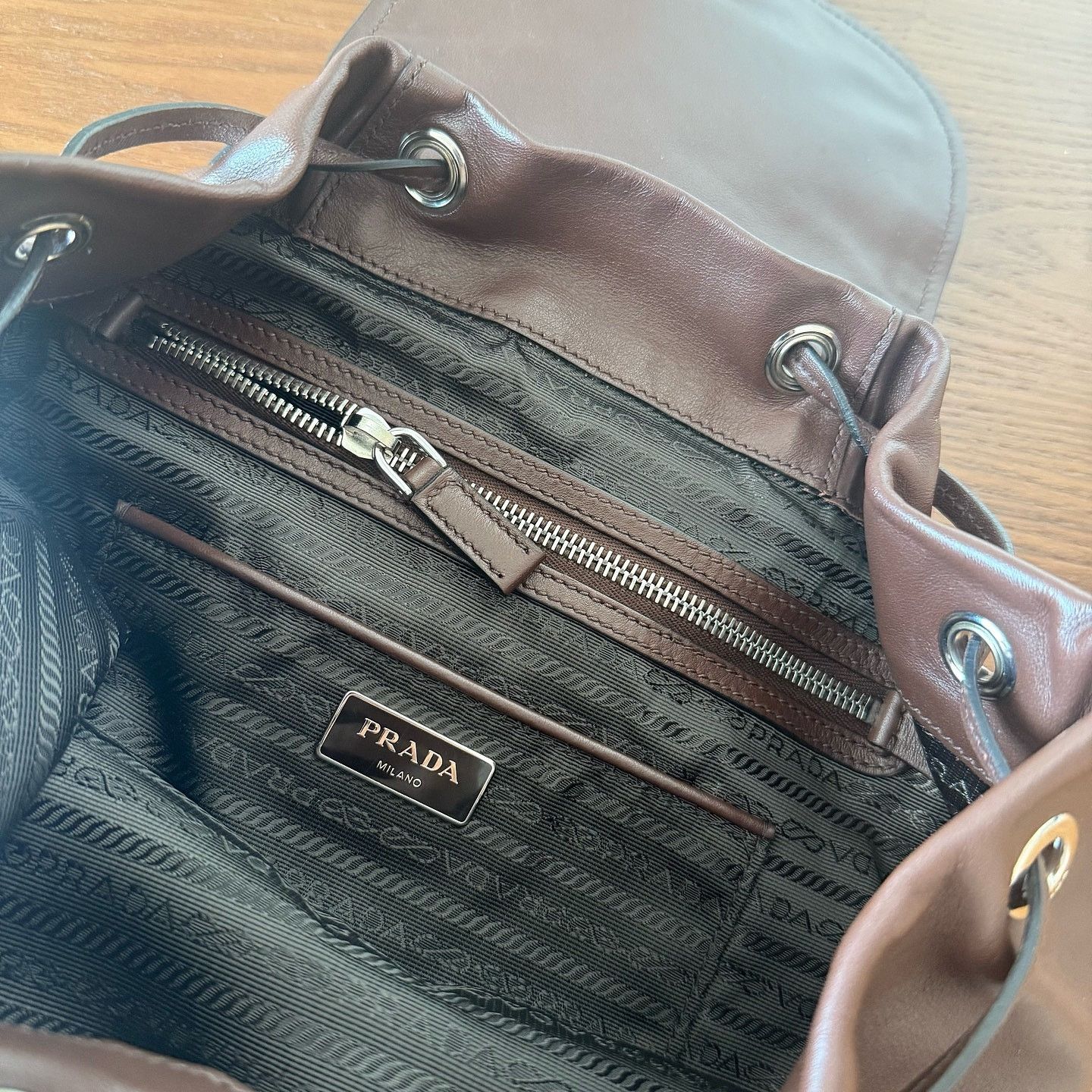 Prada Prada Brown Leather Triangle Logo Backpack ONE SIZE Size ONE SIZE - 5 Thumbnail