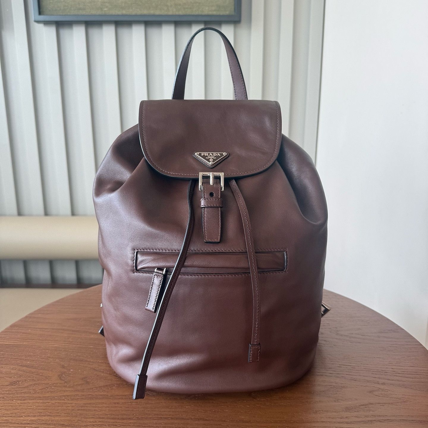 Prada Prada Brown Leather Triangle Logo Backpack ONE SIZE Size ONE SIZE - 6 Thumbnail