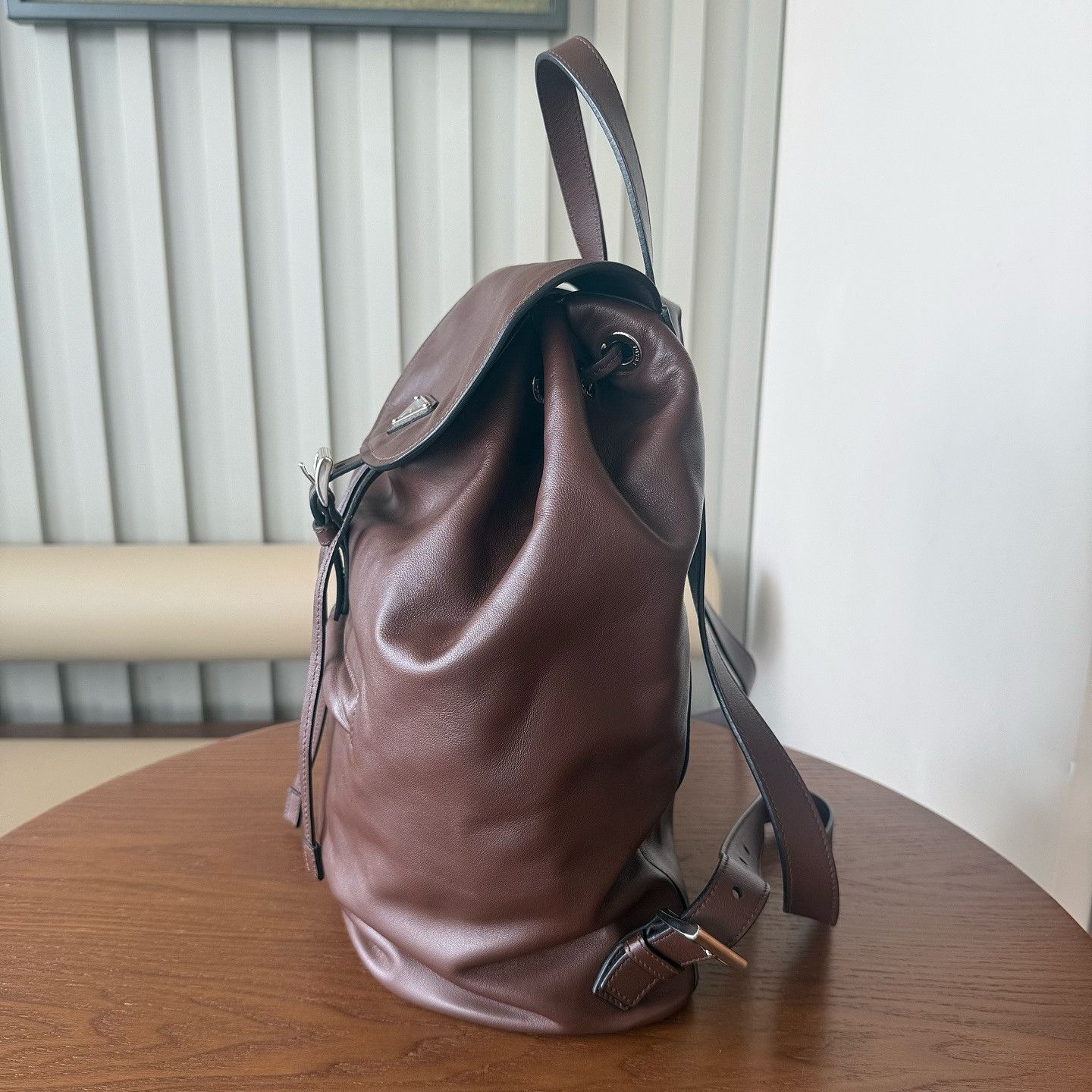 Prada Prada Brown Leather Triangle Logo Backpack ONE SIZE Size ONE SIZE - 9 Thumbnail