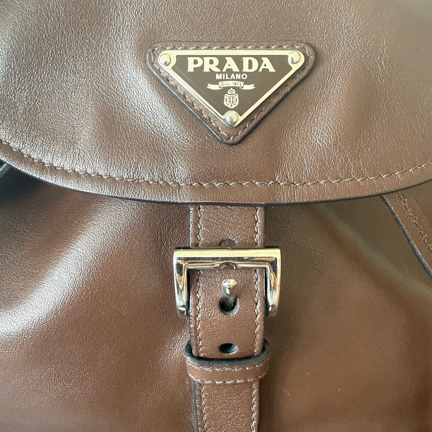 Prada Prada Brown Leather Triangle Logo Backpack ONE SIZE Size ONE SIZE - 11 Thumbnail