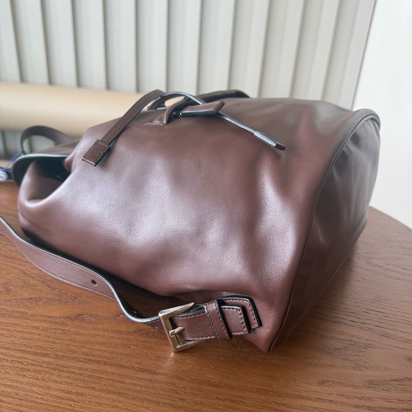 Prada Prada Brown Leather Triangle Logo Backpack ONE SIZE Size ONE SIZE - 7 Thumbnail