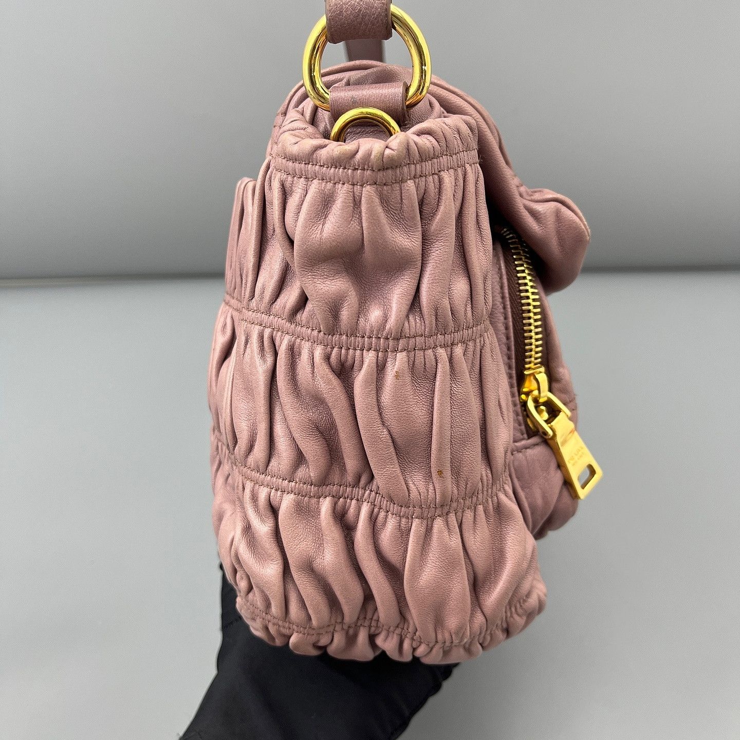 Prada Prada Ruched Leather Handle Bag Size ONE SIZE - 12 Thumbnail
