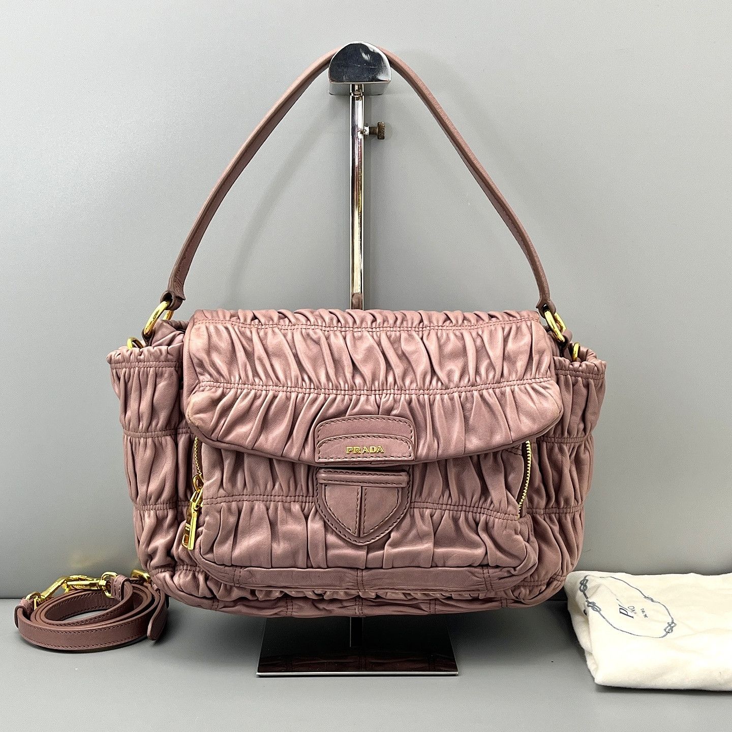 Prada Prada Ruched Leather Handle Bag Size ONE SIZE - 2 Thumbnail