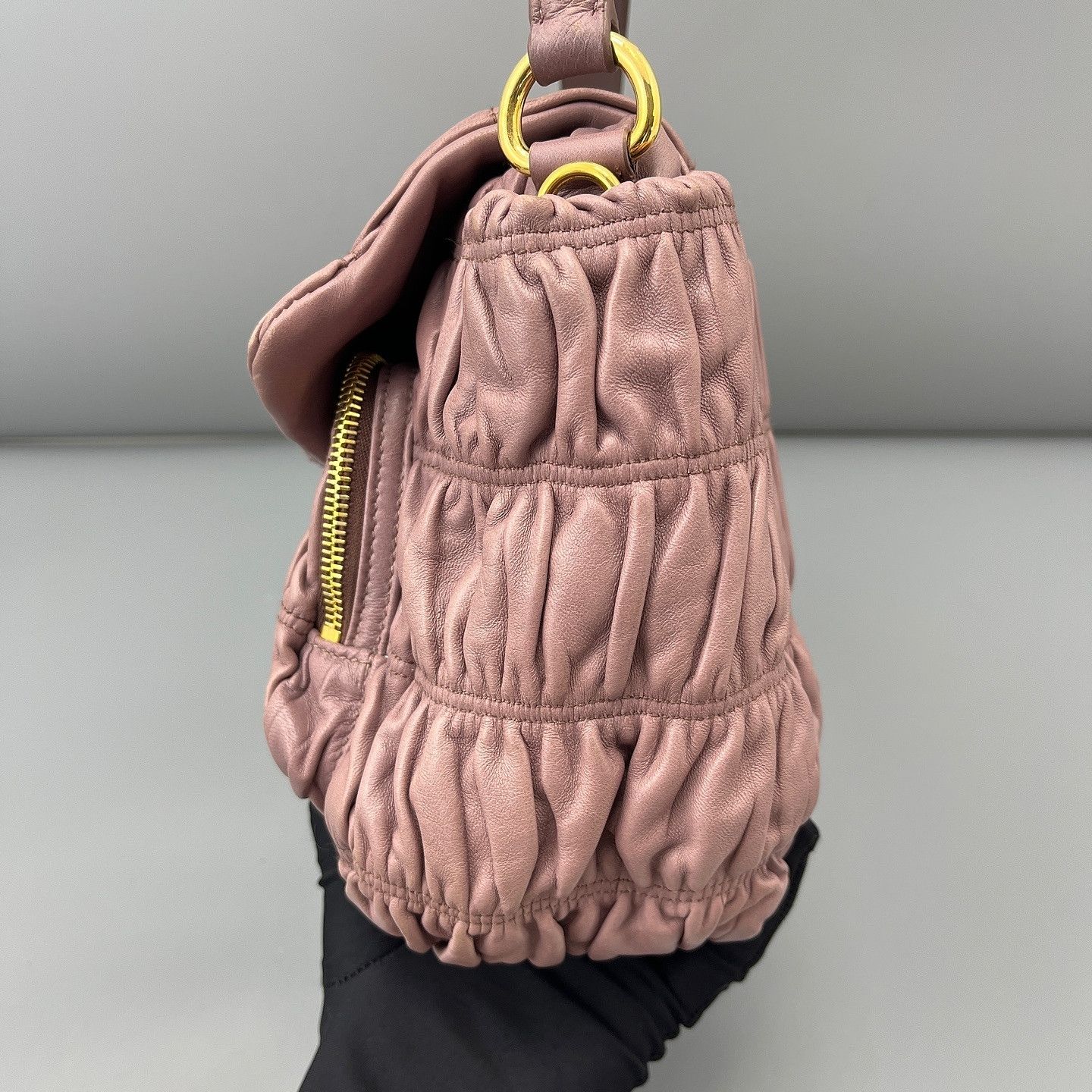 Prada Prada Ruched Leather Handle Bag Size ONE SIZE - 11 Thumbnail