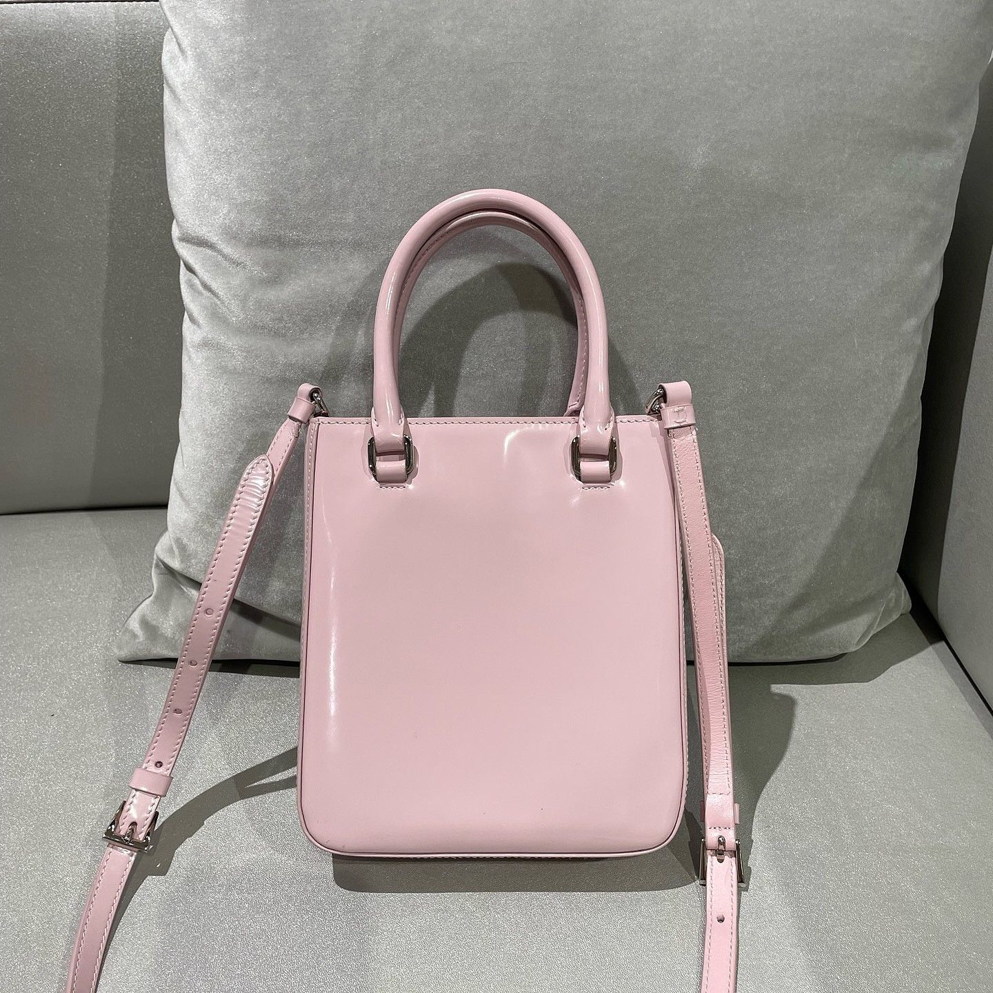 Prada Prada Pink Patent Leather Small Tote Bag Size ONE SIZE - 3 Thumbnail