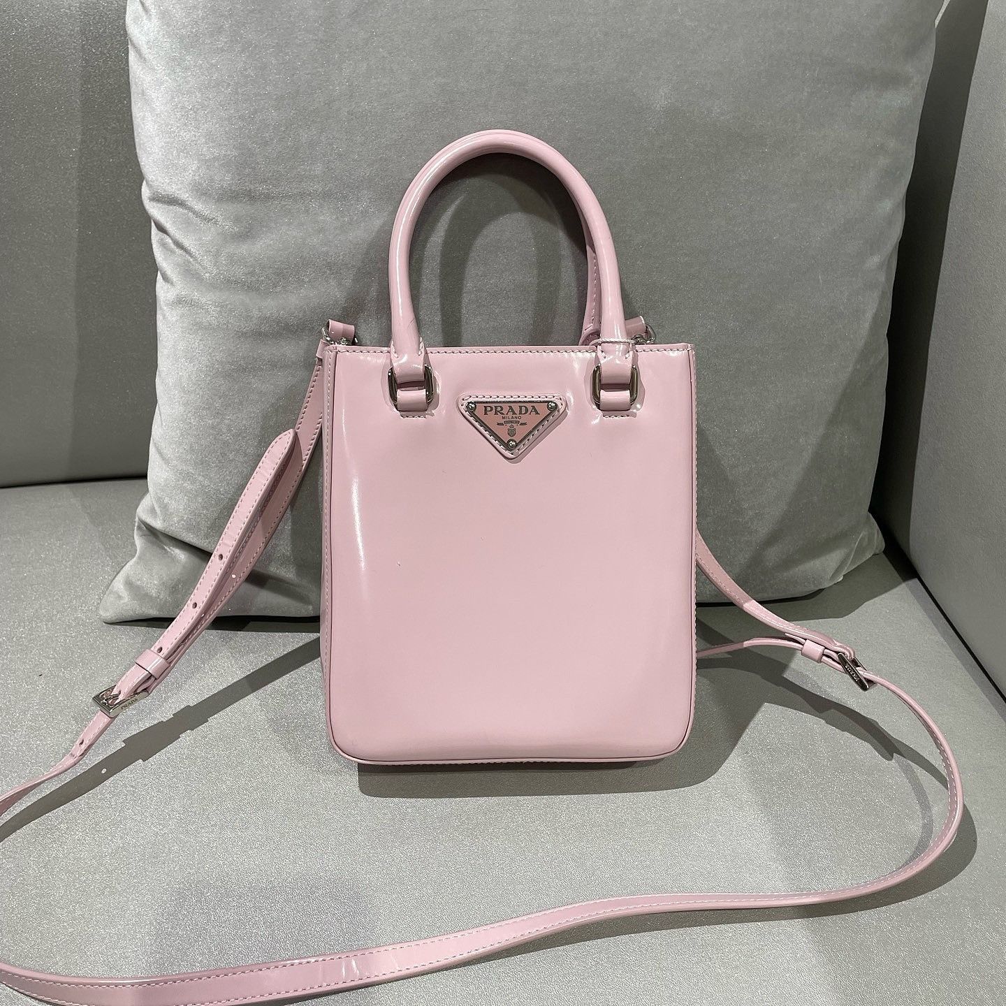 Prada Prada Pink Patent Leather Small Tote Bag Size ONE SIZE - 2 Thumbnail